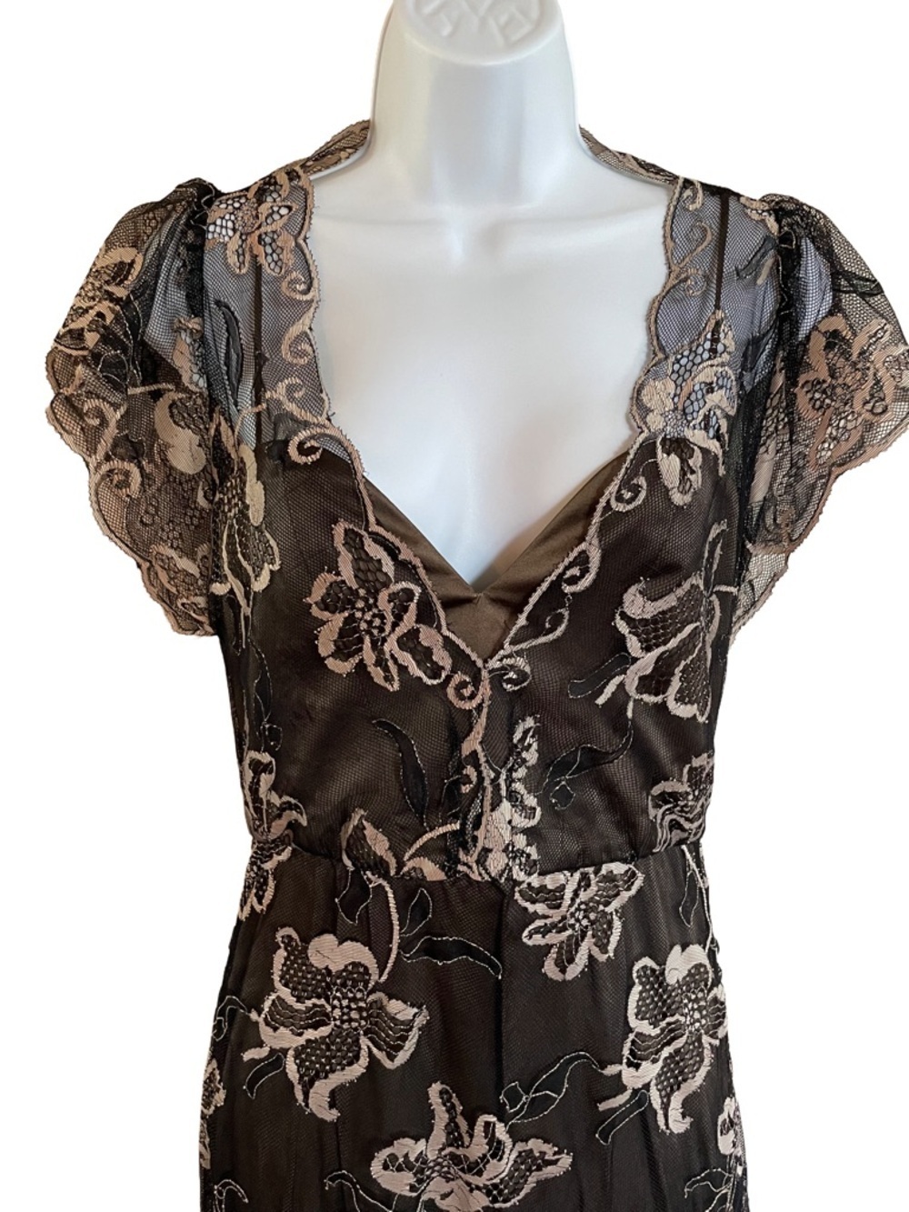 James Coviello Olive Lace Floral Maxi Dress Size 4 Romantic - Picture 3 of 6